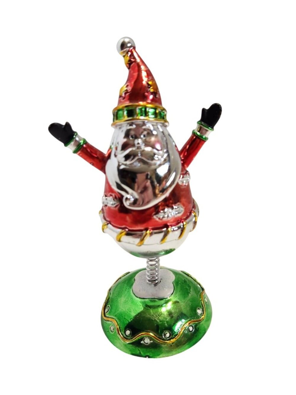 Metallic Santa Figurine Spring Base Red Gold Green Holiday Christmas Decoration